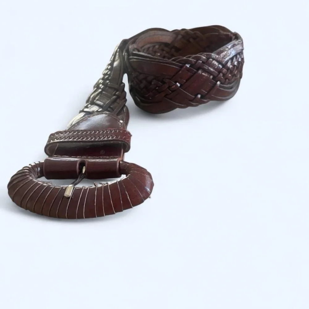 Brown burgundy leather braided belt with oval leather buckle‎ by Chinese Laundry